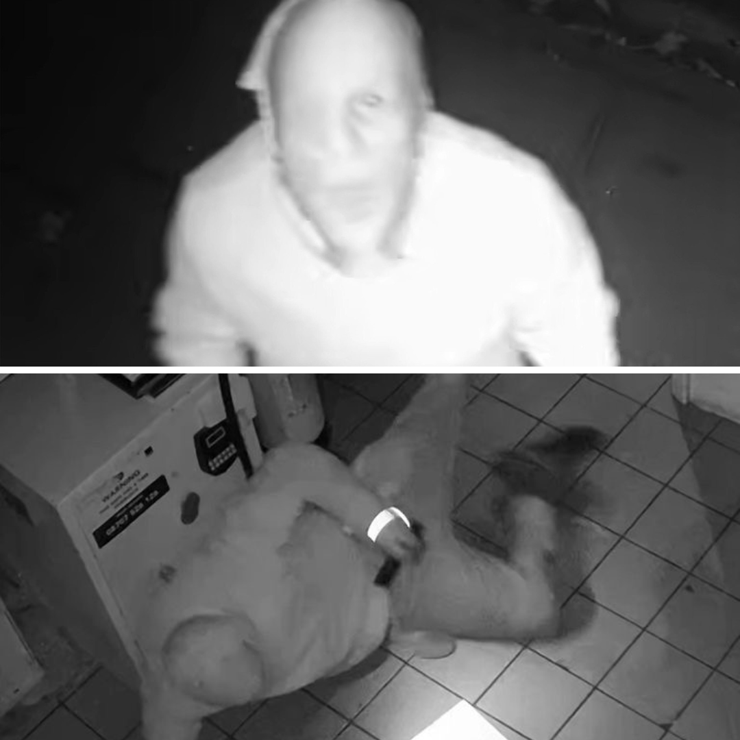 Police share video of burglar repeatedly falling while trying to escape petrol station raid