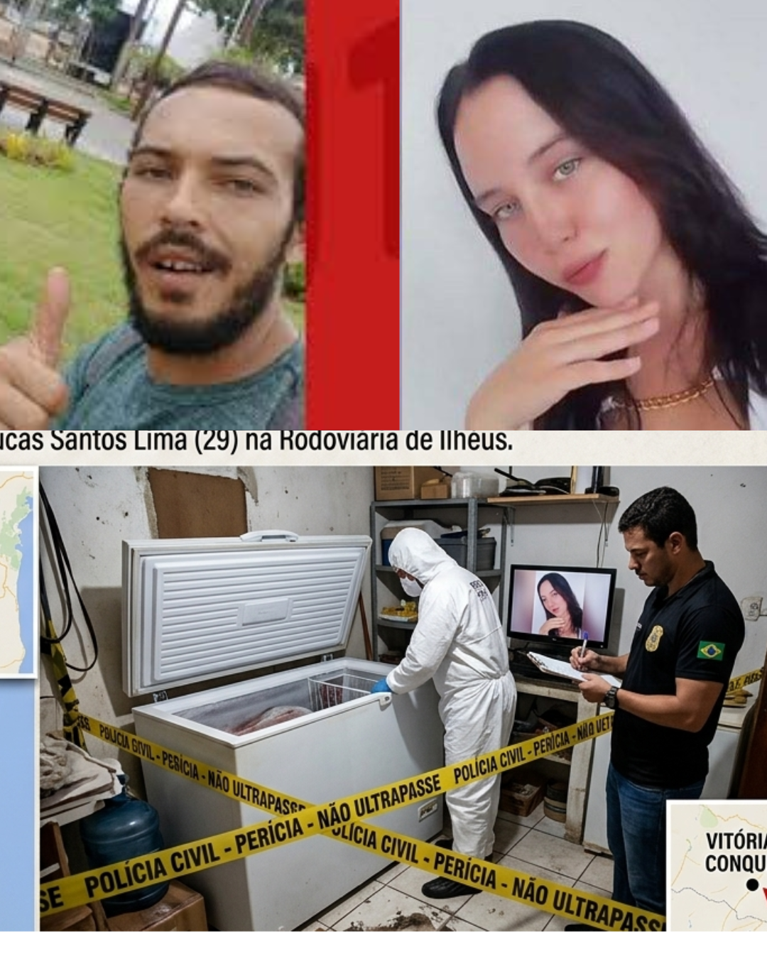 “HE ALLEGEDLY KNIFED MANUELA… HID HER IN A FREEZER… THEN HEADED FOR THE BUS STATION” 💔  Authorities say Manuela Vieira Matos Silva, 23, was brutally murdered inside a property in Vitória da Conquista, where her body was later found concealed in a freezer.  The suspect, Lucas Santos Lima, 29, was arrested near the rodoviária de Ilhéus just hours later—turning an ordinary bus station into the final stop of a terrifying escape.  But the most disturbing part is still what police are trying to reconstruct from inside that house…  😳 How long was Manuela hidden there before the truth was discovered? 📌 Full story in the comments