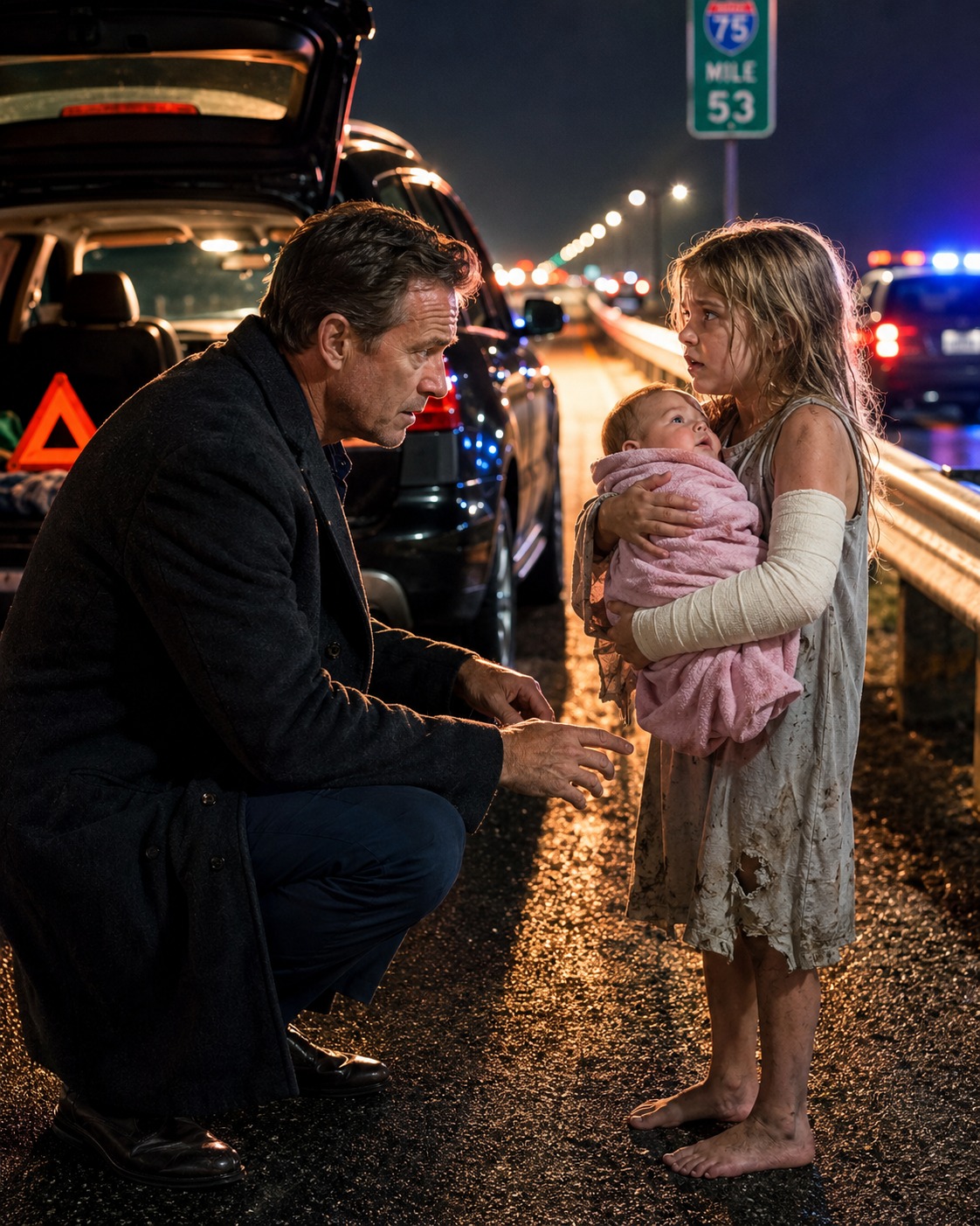 tt_A MILLIONAIRE SAW A BAREFOOT LITTLE GIRL WITH A BROKEN ARM CARRYING HER BABY SISTER ALONG