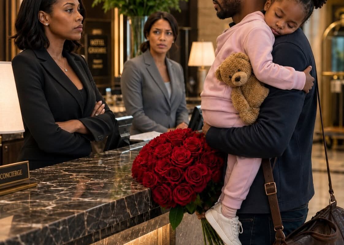 A widowed father was turned away at his own hotel with his sleeping daughter in his arms… but by the time the staff realized who he truly was, it was already too late.