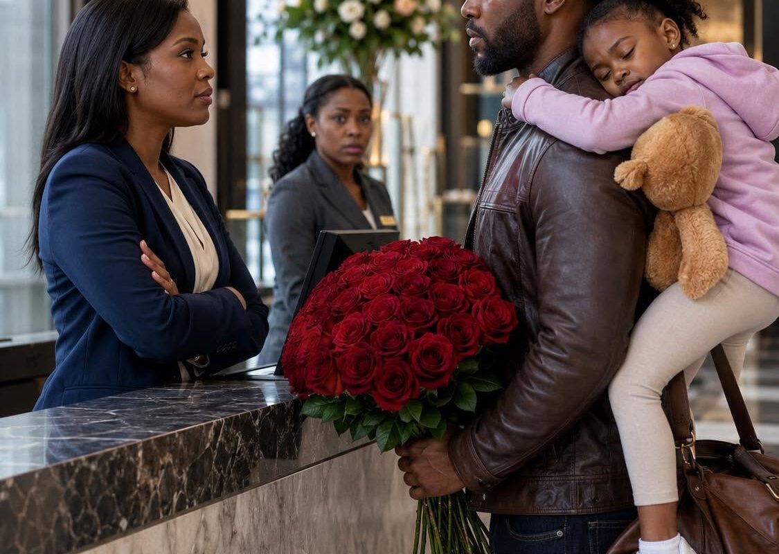 A widowed father was turned away at his own hotel with his sleeping daughter in his arms