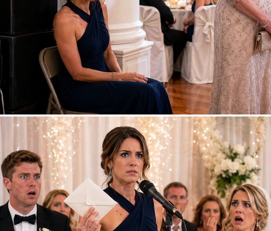 At my brother’s wedding, I found my seat—a wobbly folding chair behind a column next to the speakers.