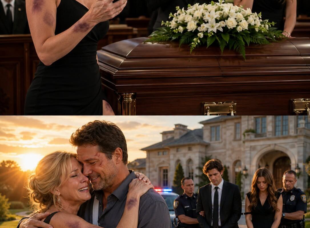 At my husband’s funeral, our children stood beside his coffin, forcing tears for the crowd.