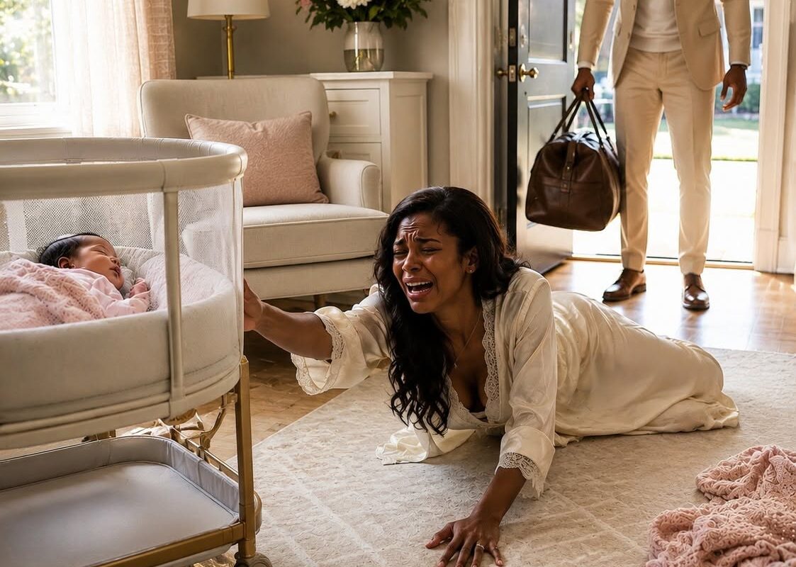 I collapsed in my newborn son’s nursery after a serious medical emergency while my husband was away celebrating his birthday at a luxury mountain resort.