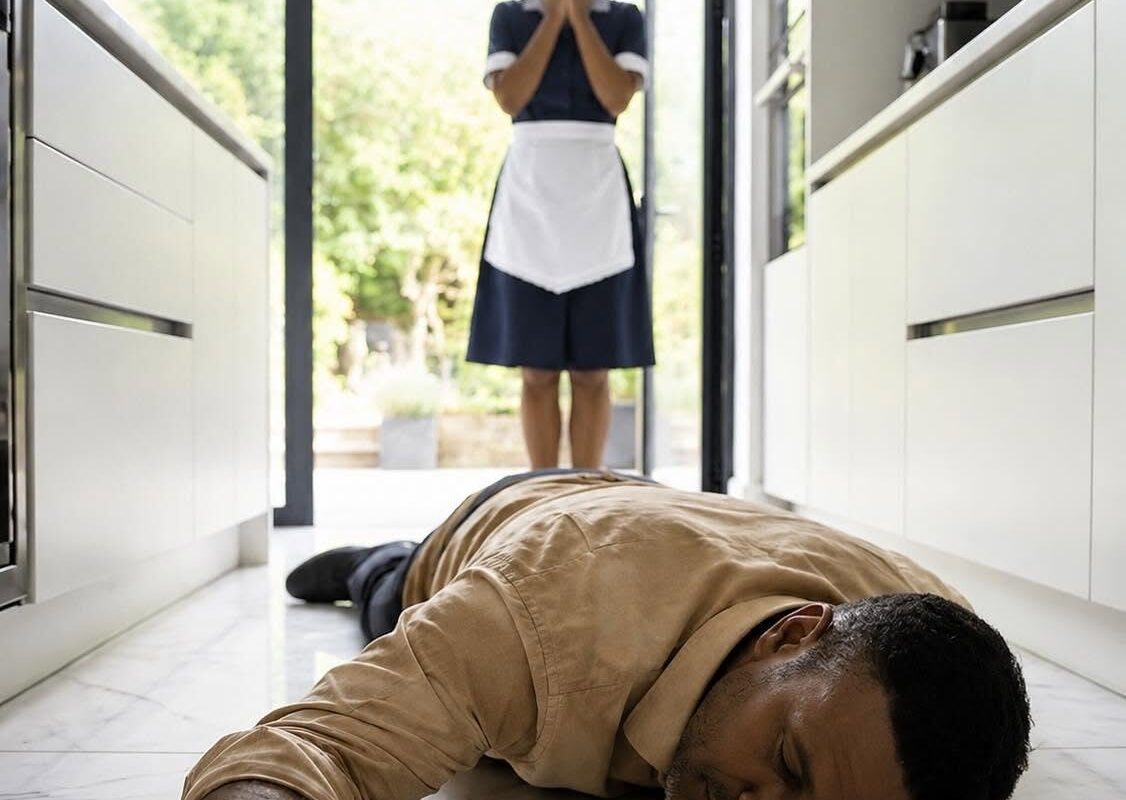 She dropped the broom, ran to my body, and her tears hit my cheek as she begged, “Sir… please don’t leave me…”