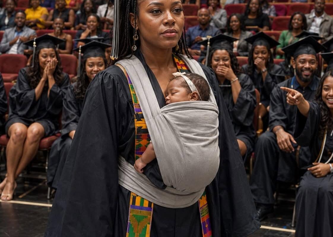 They burst into laughter the instant I stepped onto the graduation platform carrying a newborn in my arms.