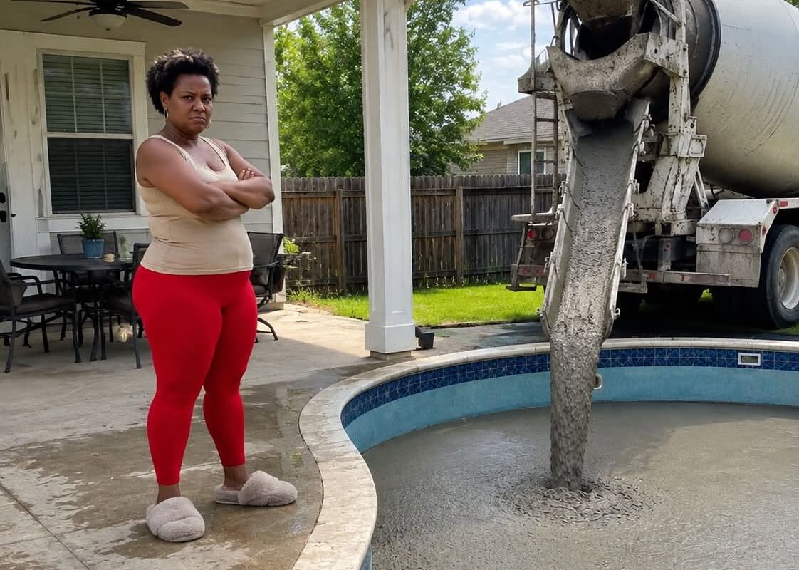 MY NEIGHBOR FILLED MY LATE HUSBAND’S SWIMMING POOL WITH CONCRETE BECAUSE MY CHILDREN WERE “TOO LOUD” — SHE NEVER EXPECTED WHAT I DID NEXT