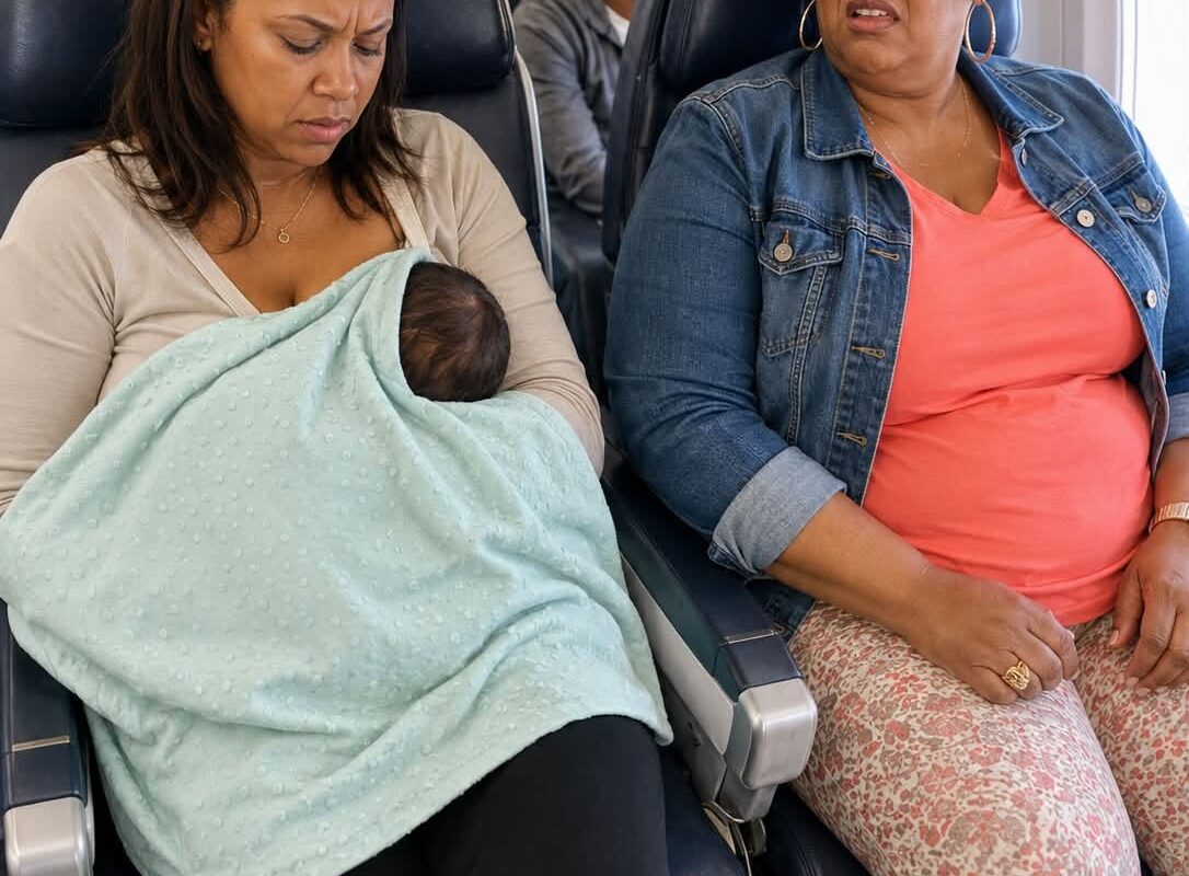 THE WOMAN NEXT TO ME TOLD ME TO HIDE IN THE AIRPLANE RESTROOM WHILE I FED MY BABY… THEN MY EIGHT-YEAR-OLD DAUGHTER SHOWED HER ONE THING THAT MADE HER LEAVE THE SEAT IMMEDIATELY.
