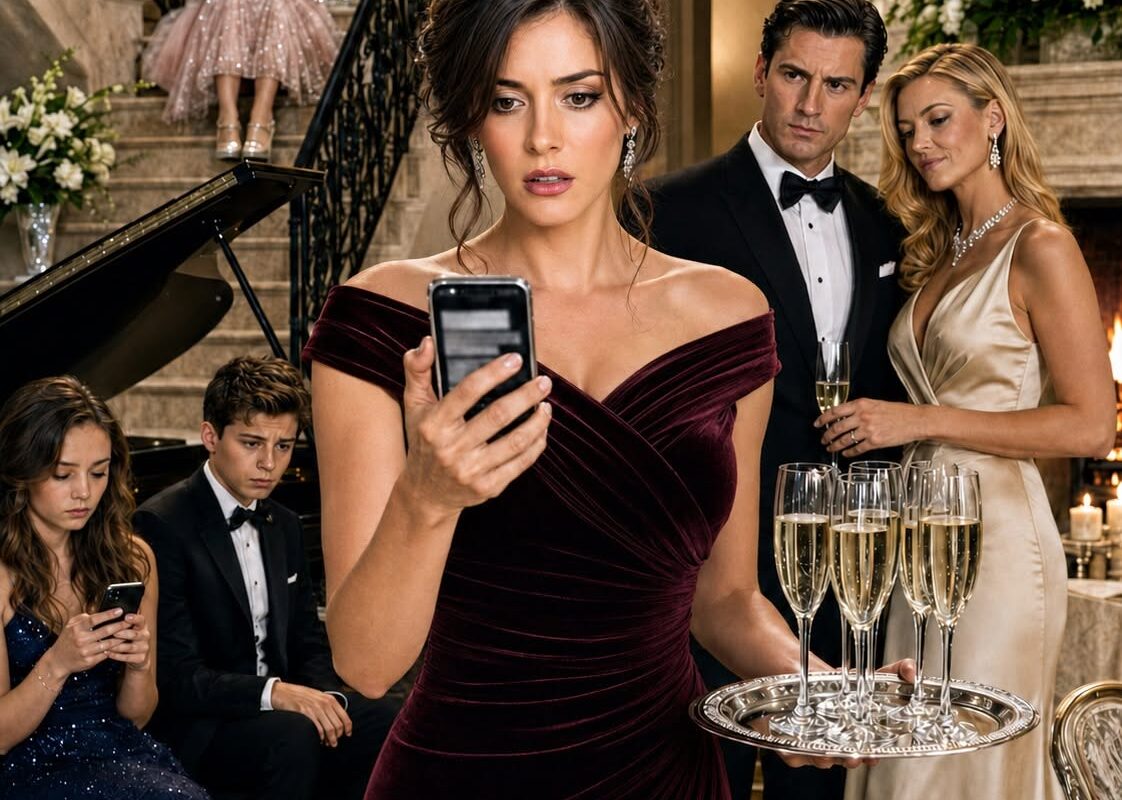 The notification flashed across Evelyn Mercer’s phone while she was serving champagne at her husband’s birthday dinner.