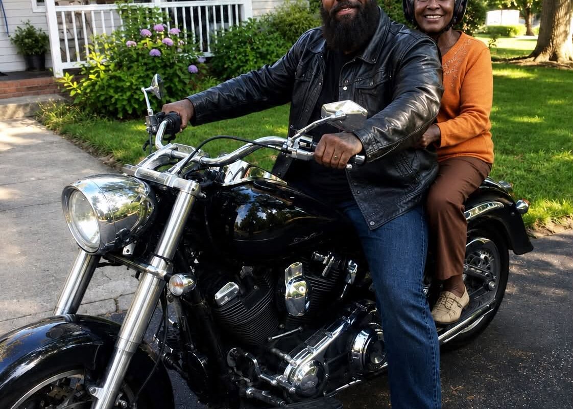 A HUGE BEARDED BIKER TOOK MY ELDERLY MOTHER FOR WEEKLY RIDES… AFTER HER FUNERAL, HE TOLD ME: “YOUR MOM WAS AMAZING, BUT YOU NEED TO KNOW WHERE WE REALLY WENT.”